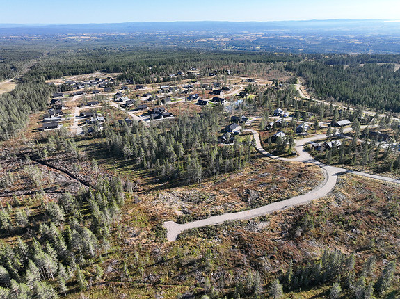 Dronebilde over hyttefeltet