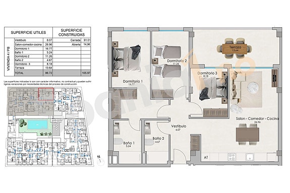 Plantegning leilighet med 3 soverom