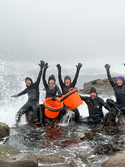 The seaweed harvesting team braving the elements