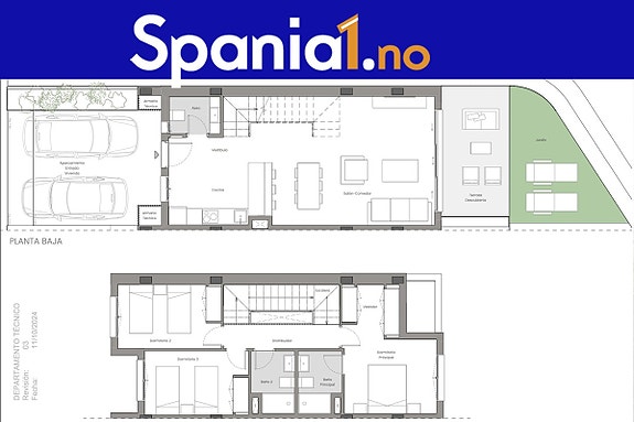 Planløsning av rekkehuset med 3 soverom