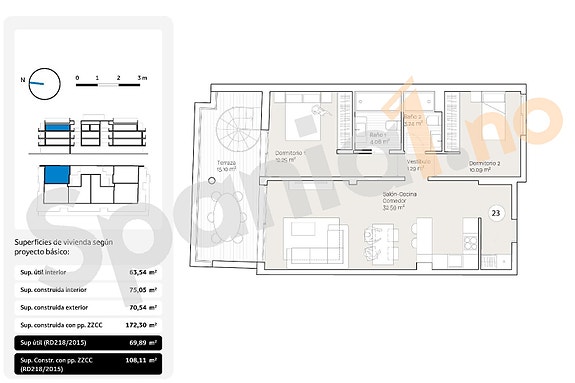 Plantegning penthouse med 2 soverom