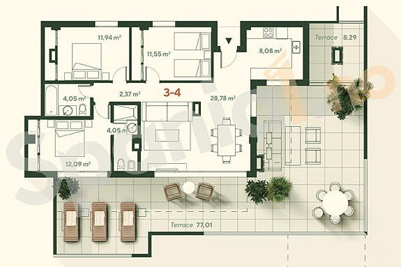 Plantegning leilighet 3-4