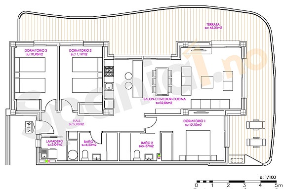 Plantegning leilighet med 3 soverom