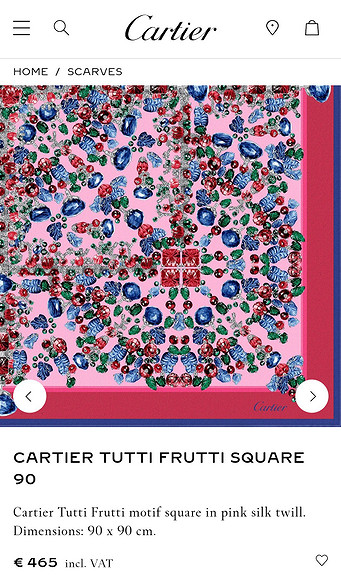 【Cartier】Tutti Frutti square 90 スカーフ シルク すぐ届く Cartier】Tutti Frutti square 90 スカーフ シルク すぐ届く