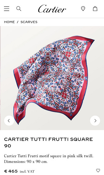 【Cartier】Tutti Frutti square 90 スカーフ シルク すぐ届く Cartier】Tutti Frutti square 90 スカーフ シルク すぐ届く