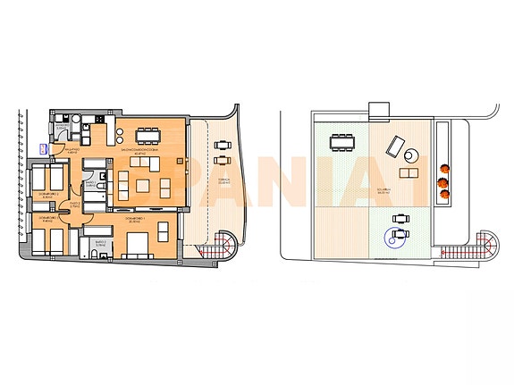Plantegning av penthouse leiligheten med 3 soverom