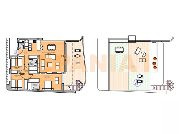 Plantegning av penthouse leiligheten med 3 soverom