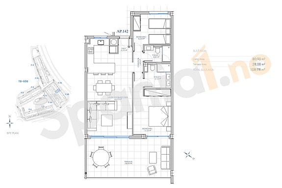 Plantegning leilighet med 2 soverom