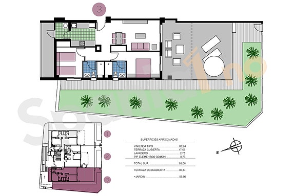 Plantegning leilighet med 3 soverom, bakkeplan