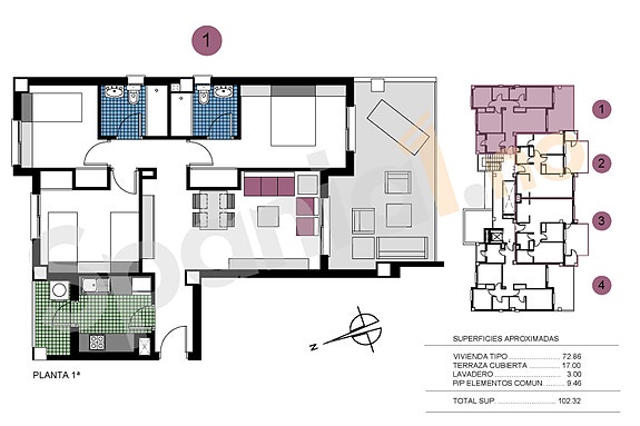 Plantegning leilighet med 3 soverom