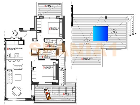 Plantegning - Penthouse med 2 soverom