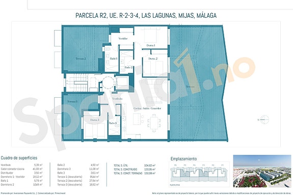 Plantegning penthouse med 3 soverom
