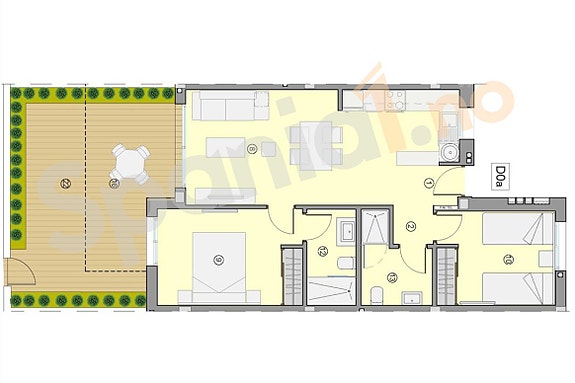 Plantegning leilighet med 2 soverom og 1 bad