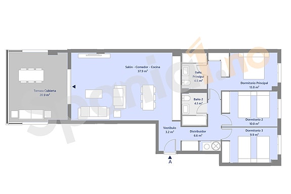 Plantegning fra tilsvarende leilighet (ikke hjørne med terrasse rundt)