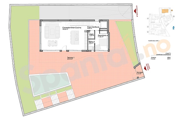 Plantegning hovedplan og terrasse/hage