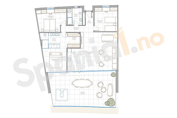 Plantegning SKY VILLA med 3 soverom