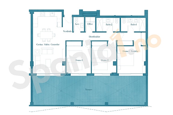 Plantegning leilighet på bakkeplan med 3 soverom