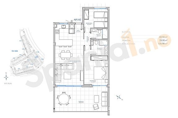 Plantegning leilighet med 2 soverom