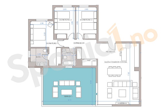 Plantegning leilighet 5132, 3 soverom og 2 bad