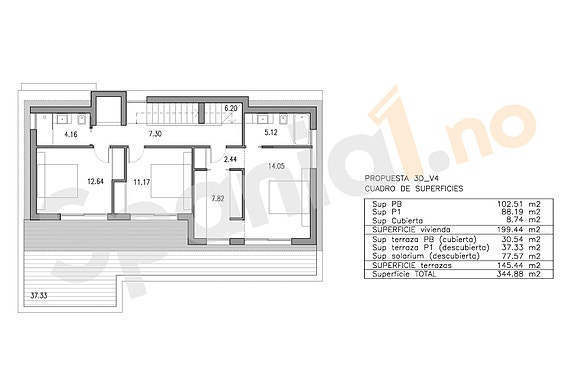 Plantegning med 3 soverom alt. 2