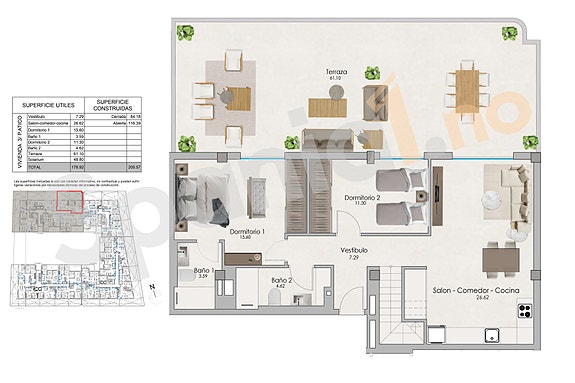 Plantegning penthouse leilighet med 2 soverom