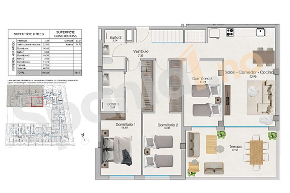 Plantegning penthouse leilighet med 3 soverom