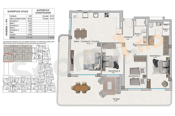 Plantegning leilighet med 3 soverom
