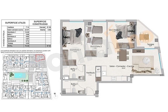 Plantegning leilighet med 3 soverom