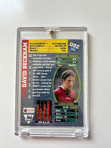 Carte David Beckham 1996-97 Merlin Premier Gold – PSA 6, Rookie, Manchester United
