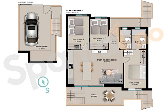 Plantegning leilighet og parkering
