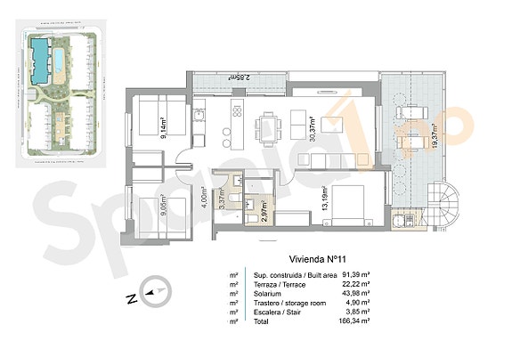 Plantegning toppleilighet med 3 soverom og takterrasse