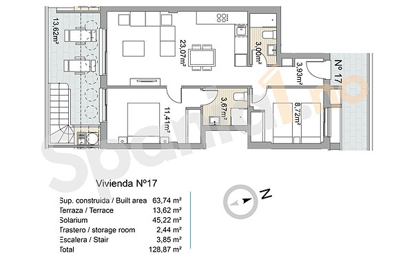 Plantegning toppleilighet med 2 soverom og takterrasse