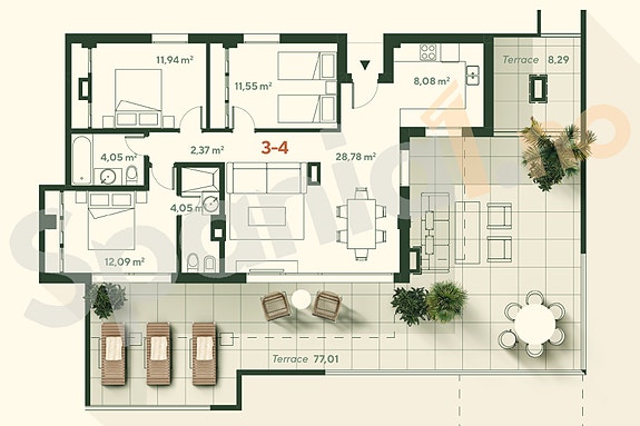 Plantegning leilighet 3-4