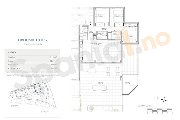 Plantegning Garden Villa med 3 soverom