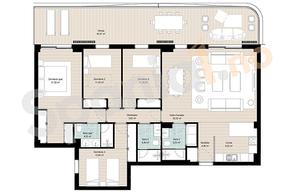 Plantegning leilighet med 4 soverom