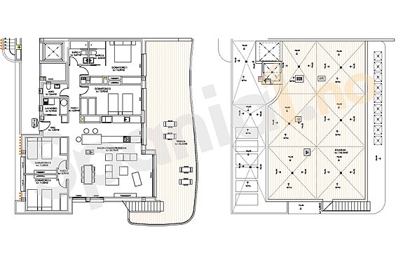 Plantegning av penthouse leilighet med 4 soverom