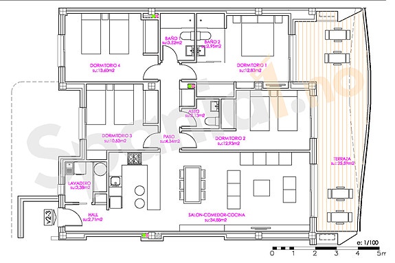 Plantegning av leilighet med 4 soverom