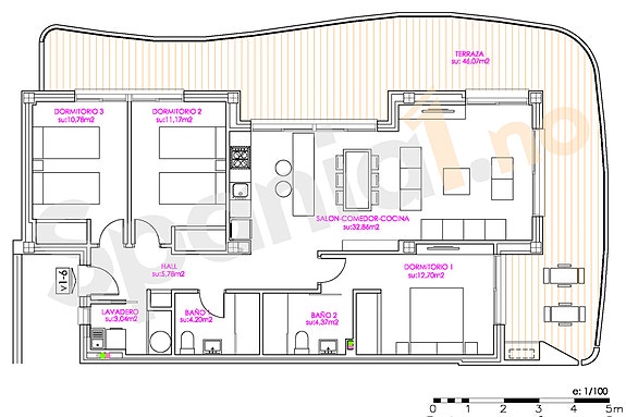 Plantegning leilighet med 3 soverom