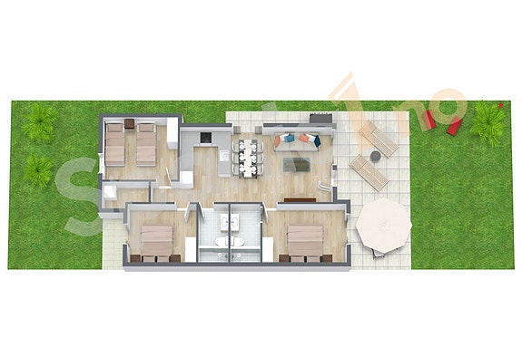 3D planskisse leilighet på bakkeplan