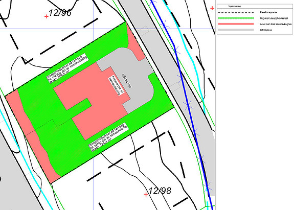 Uteoppholdsareal nordlig del (54 b), areal: 209,6 m2.
Uteoppholdsareal sørlig del (54 a), areal: 224,4 m2