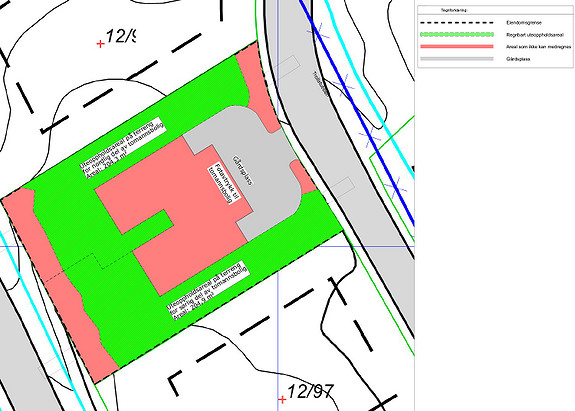 Uteoppholdsareal nordlig del (55 b), areal: 204,3 m2.
Uteoppholdsareal sørlig del (55 a), areal: 204,9 m2