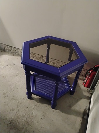 Retro kult bord i heltre med glass plate- 8 kantet