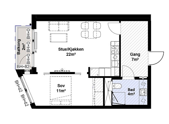 Plantegning for leilighet 7020