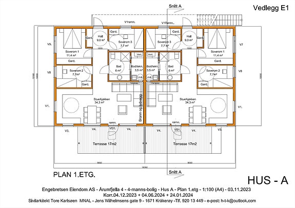 Plantegning hus A - 1. etasje.