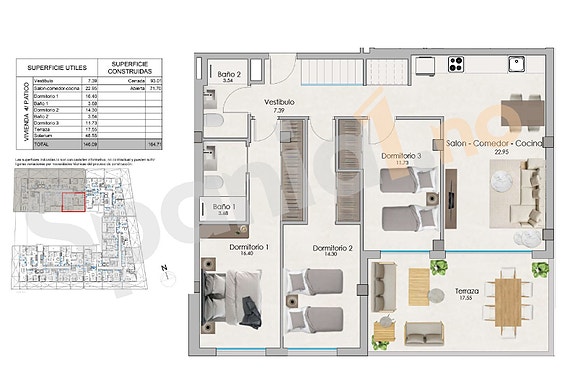 Plantegning penthouse leilighet med 3 soverom