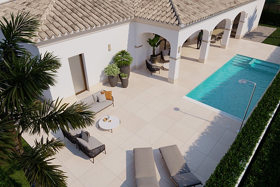 Moderne middelhavsvilla med basseng og stor solrik hage - Gangavstand til strand