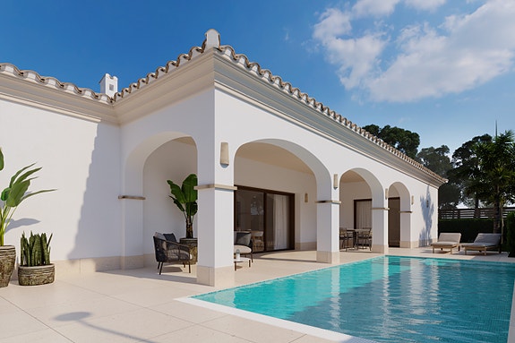 Moderne middelhavsvilla med basseng og stor solrik hage - Gangavstand til strand