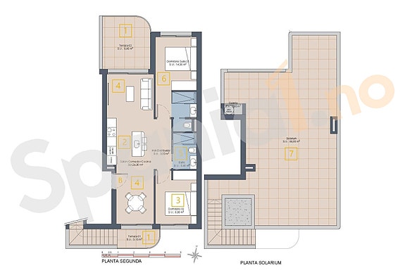 Penthouse med 2 soverom og stor takterrasse - Nær strand og golf