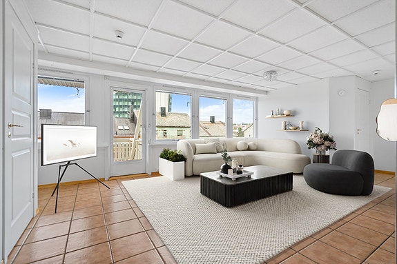 Velkommen til Dronningens gate 31! (Bilde med digital møblering) Foto: Hanna Linnea Kristensen