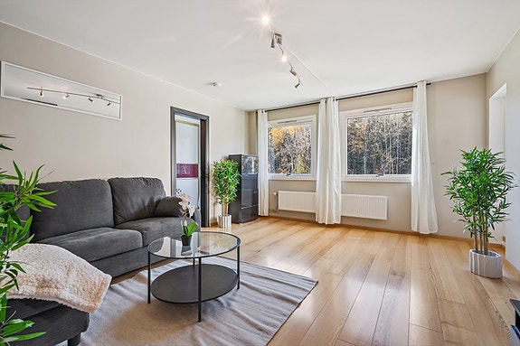 Romslig og lys stue uten innsyn